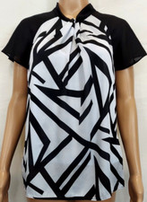 LIZ CLAIBORNE Blouse Size M Black  White Modern Design Camisole Attached Top