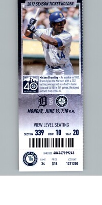 Detroit Tigers vs Seattle Mariners 6/19/2017 Full Ticket - Mickey Brantley .