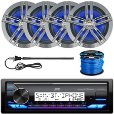 JVC KD-X38MBS Marine USB Stereo Receiver, 4x 6.5" 180W Speakers w/Wire, Antenna