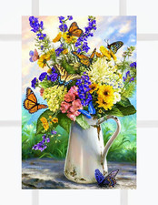 Wildflower Bouquet  Butterflies WINDOW CLING Size 10.6" Repositionable Vinyl