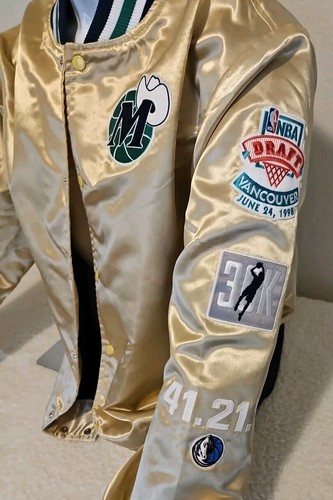 Dirk Nowitzki Gold Jacket 2XL Satin Mitchell & Ness Dallas Mavericks - Picture 9 of 10