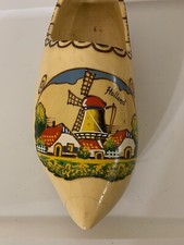 Vintage Wooden Shoe Clog Holland Hand Painted Dutch Windmill Decorative