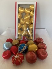 Satin-Sheen Christmas Ball Ornaments Box of 18 USA And 14 Vtg Loose Multi pcs