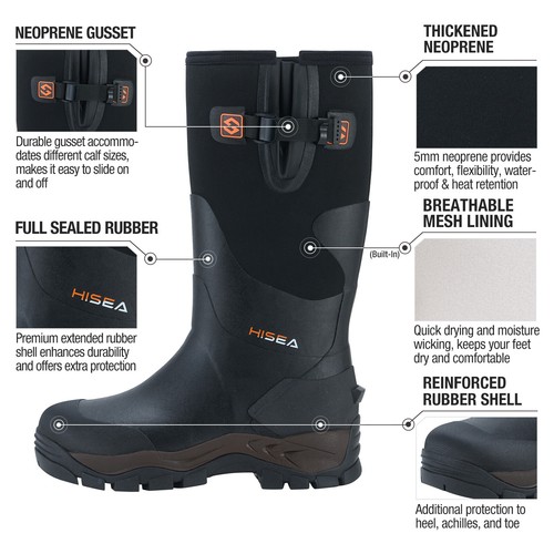 HISEA Men's Neoprene Rubber Hunting Boots Insulated Muck Working Rain Snow Boots - Picture 15 of 47