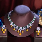 Wedding Chandelier Dangle Earrings and Necklace Silver Plated Zircon Jewelry Set