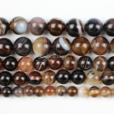 Natural Coffee Stripe Agate Gemstone Round Beads 4mm 6mm 8mm 10mm 12mm 15.5"