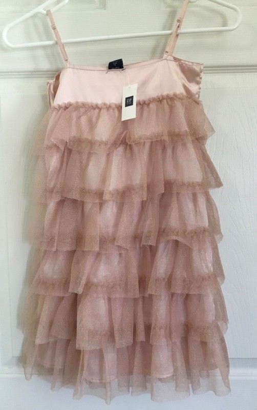 NWT GAP spring Easter mauve gold tulle ruffles dress size S 6/7