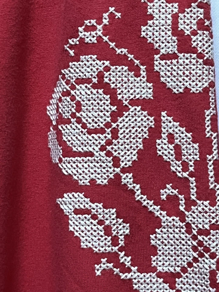 Pantalones deportivos Lucky Brand Y2K grandes vintage rojos crema bordados pavo real NUEVO raros Foto 3 de 4