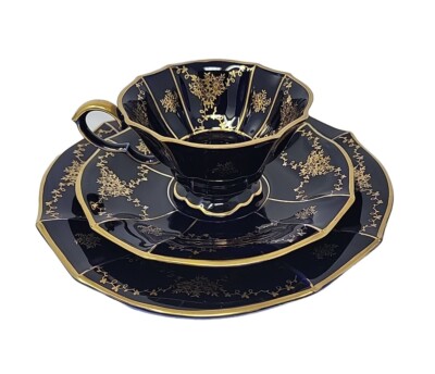 Lindner, Kueps Echt Kobalt Porcelain Cup & Saucer Trio Pattern 154
