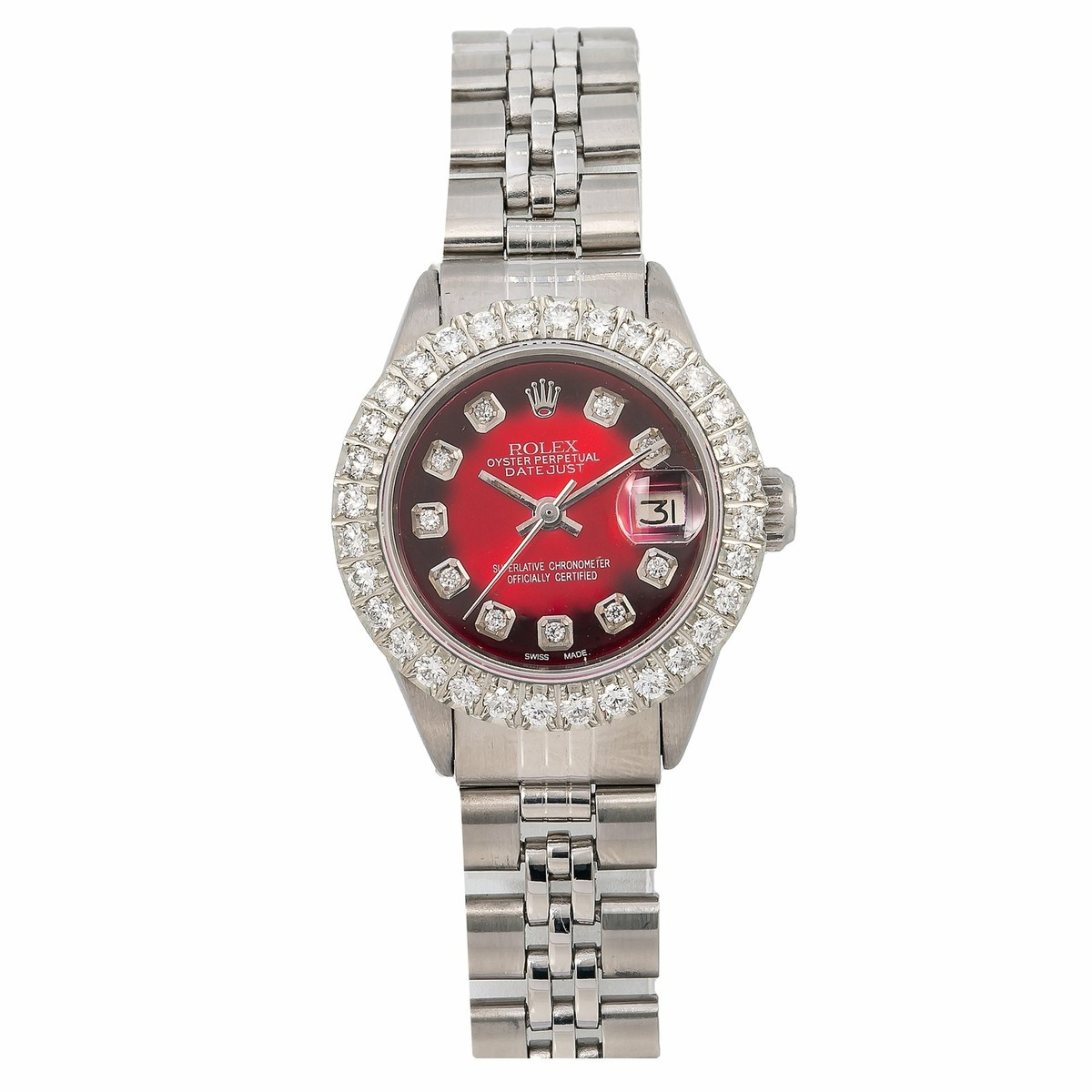 Rolex Datejust 26mm Red Diamond Dial & Bezel Jubilee Steel - 69174
