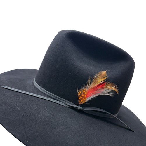 Red Wulf schwarzer Cowboyhut mit Federakzent Biber Filz Western Style Gr. 7 1/8 - Bild 5 von 13