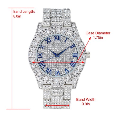 Luxus Herren Tennis Kreuz Halskette mit Diamant Quarz Armbanduhr mit Armband Set - Bild 96 von 121