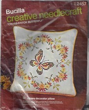 Bucilla Cross Stitch Butterfly Stamped Linen Cross Stitch Kit 2457 pillow