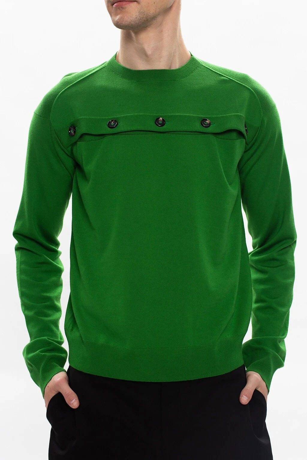 Bottega Veneta Green Button Detail Knitted Wool Sweater Size L Regular Fit