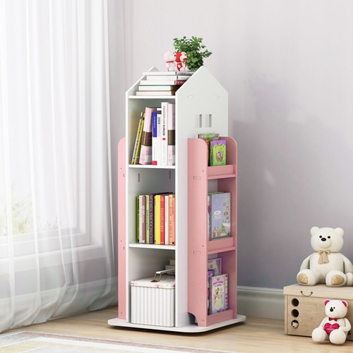 Kids Rotating Bookcase Bookshelf Freestanding Swivel Toy Storage Rack Unit, Pink - Picture 3 of 13
