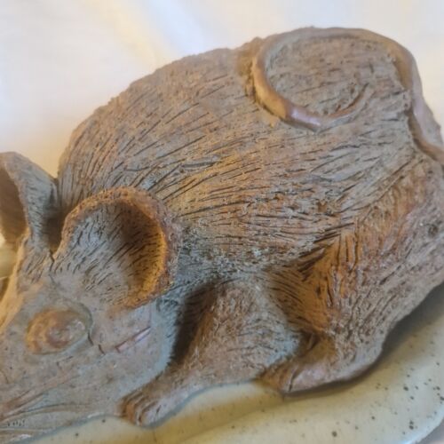 Unique Studio Art Pottery Large Mouse Cheese Dish Board Brown Stoneware Handmade - Picture 6 of 13