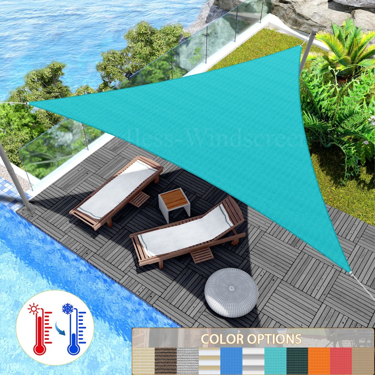 16x16x16 ft Sun Shade Sail Triangle Canopy Shelter Cover Outdoor