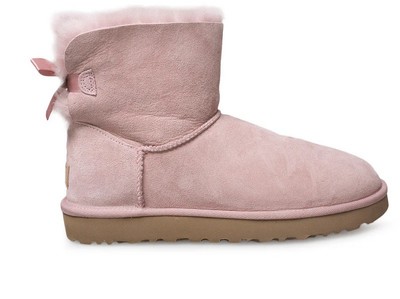 UGG MINI BAILEY BOW II WOMEN ANKLE BOOTS SUEDE PINK CRYSTAL US 9/UK 7