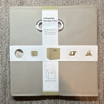 Collapsible Storage Cube Beige Fabric 11.8x11.8x11.8in With Handles Reinforced