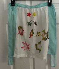 VINTAGE APRON, LEAVES, GINGHAM, HANDMADE