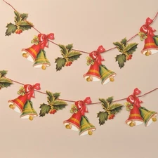 Holly And Bells Christmas Garland Victorian Decor Festive Bunting Hanging Frieze