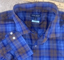 Peter Millar Crown Crafted Flex Finish Made In Turkey Blue Plaid Shirt Mens XL