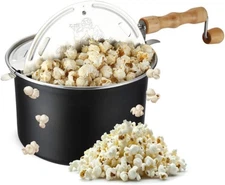 Stovetop Popcorn Maker – 6.5-Quart Popper Pan with Wooden Crank Handle