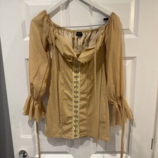 Pretty Little Thing Women’s Beige Clasp Front Size 6 Bardot Mini Dress