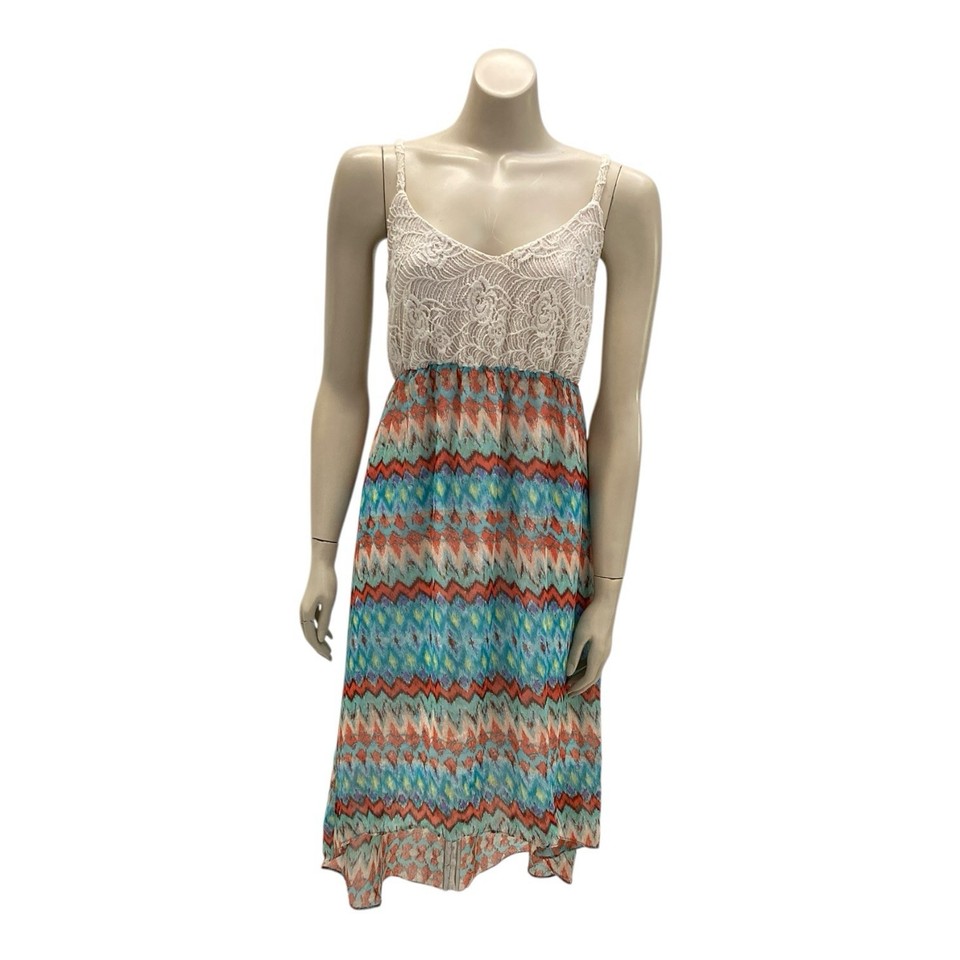 Crossroads Sun Dress Sz 14 Lace Bodice Chiffon Skirt Hi Lo Hem Thin Straps Boho