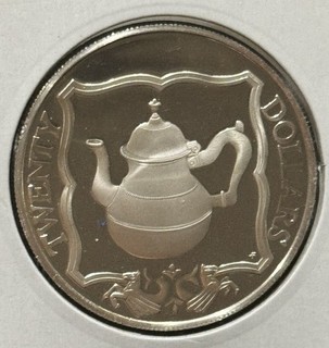 1985 British Virgin Islands $20 Silver Proof Coin .5677 oz Teapot