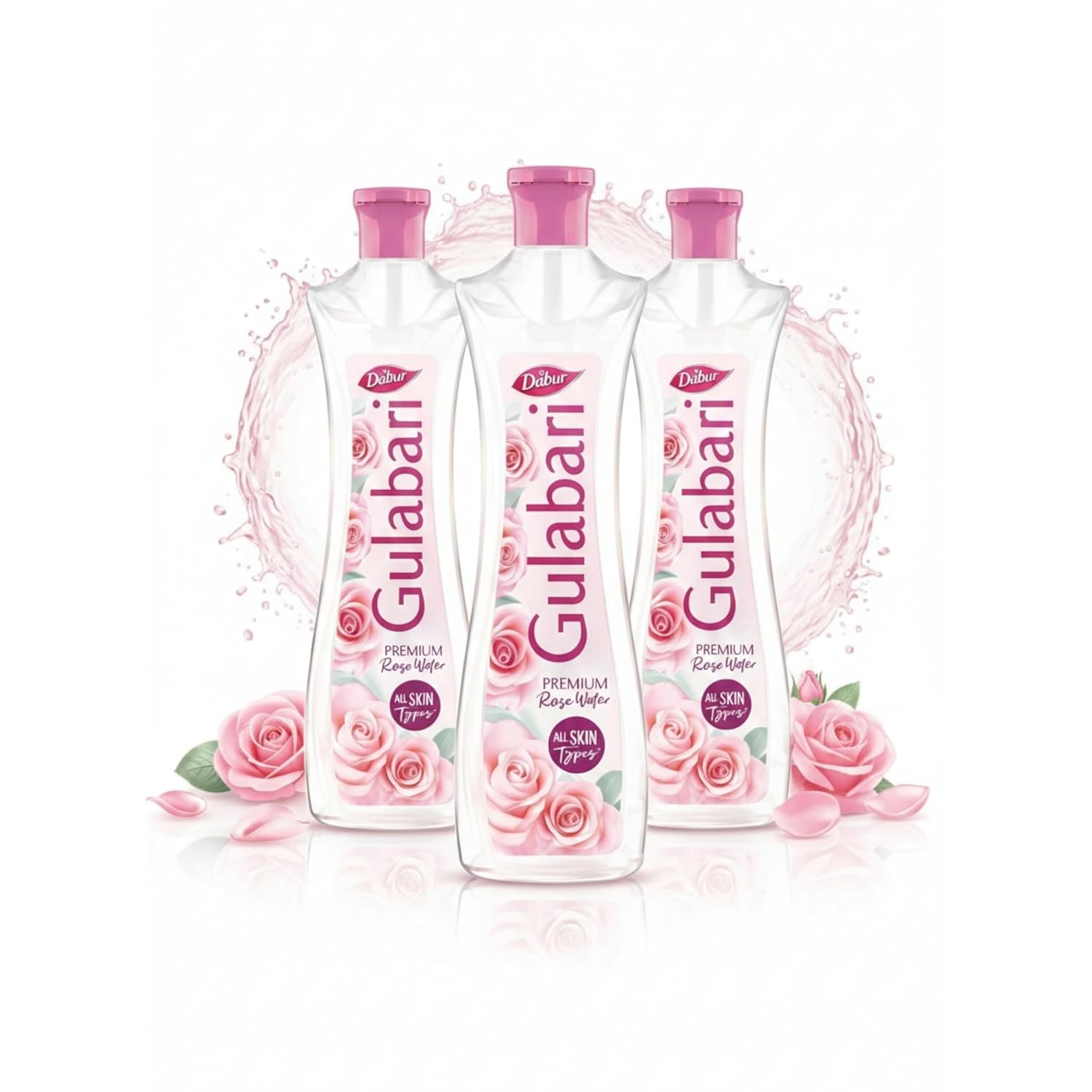 Agua de rosas Dabur Gulabari Premium - 400 ml (pack de 3) | Sin parabenos, toda la piel