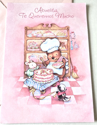 Vintage Birthday Card from Grandkids Glittery Cute Bear Baker Bunny Skunk Cake
