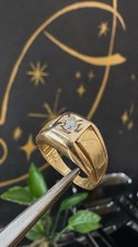 Vintage Yellow Gold Signet Ring w/ Round Diamond, Prong Set