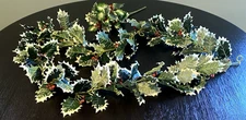 Vintage Christmas Holly Berry Plastic Garland 6 ft. and 1 Sprig Green Red White