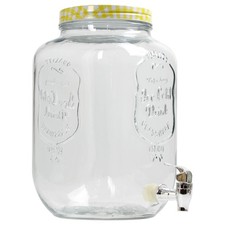 8 Litre Large Barrel Clear Glass Jar Cocktail Beverage Drinks Dispenser Yellow