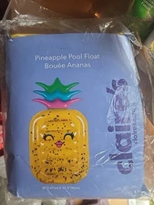 Claire’s Inflatable Pineapple Pool Lounger Float Beach Glitter 58”x 35.5” New