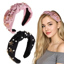 2 PCS Pearl Headbands for Women, Knotted Headband for Women, with Stylish Bow...