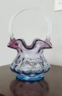 VINTAGE FENTON GLASS MULBERRY BASKET PURPLE TO BLUE COIN DOT
