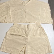 Ivory Pinstripe Women's 2 Piece Set - Sleeveless Top  Shorts Size M