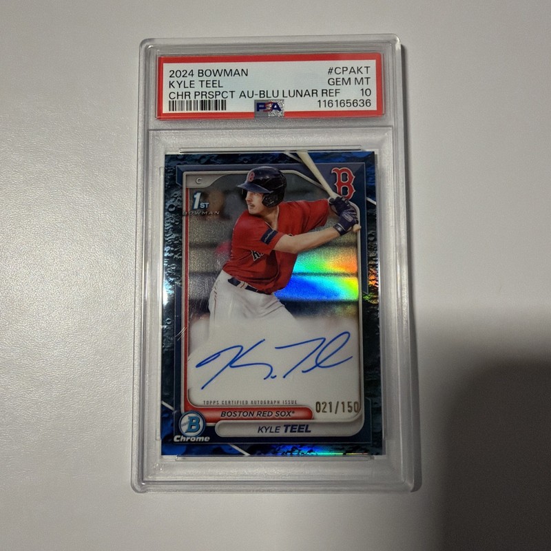 2024 BOWMAN 1st CHROME PRSPCT AUTO BLUE LUNAR REFRACTOR KYLE TEEL 54/150 PSA 10