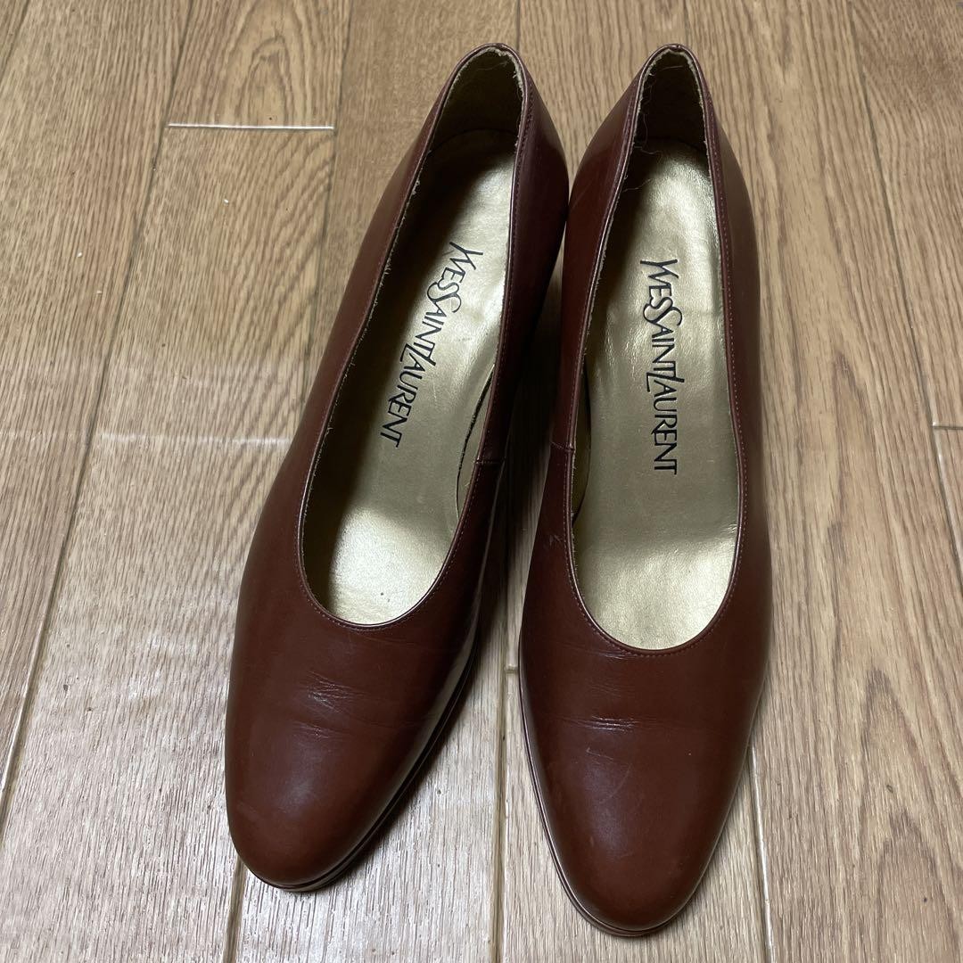 Saint Laurent decolte tacco YSL EU35 5 US5 5 pelle marrone 09792a