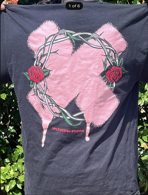 XPLR Design Studios Black XL Double-Sided Rose Graphic Crew Neck Cotton Tee