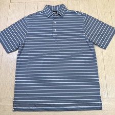 FootJoy Polo Shirt Mens Large Blue Stripe Golf Performance Short Sleeve Stretch