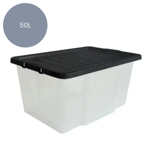 50L Plastic Storage Box 4x Heavy Duty Stackable Container With Lid Home Office - Picture 24 of 24