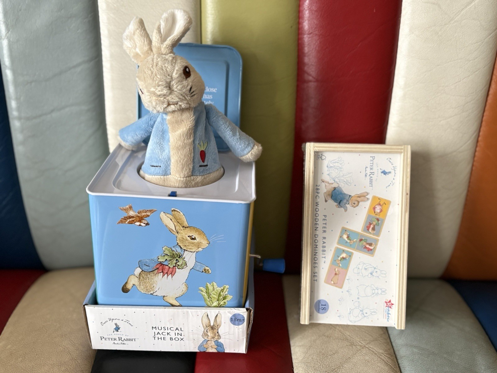 Peter Rabbit Jack in the Box Toy + Wooden Dominoes Set - NEW - Rainbow Designs -