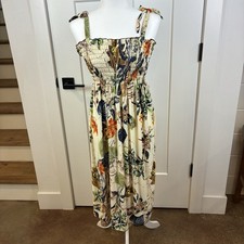 WinWin Floral Tie-Shoulder Smocked Beach Summer Midi Sundress Size Small e