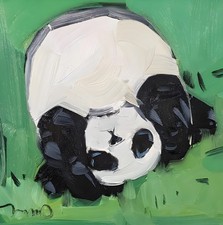 Cute Panda Playing 16x16 PRINT Canvas of Painting by Artist Jose TRUJILLO