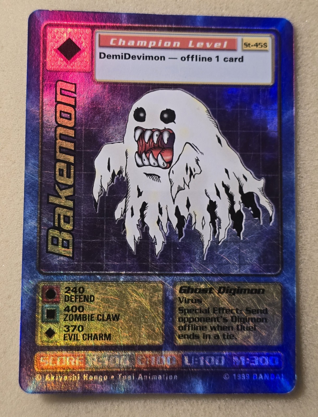1999 Digimon - Digital Monsters Unlimited Foil Bakemon #ST-45S LP