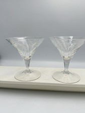 Vtg 2 Martini Glasses Etched Leaves On Thin Elegant Glass Collectible Stemware