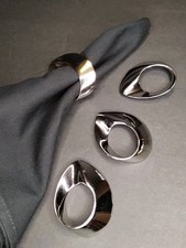 SET OF 4 Silver Tone Napkin Rings Holders Abstract MCM Minimalist Space Age Mod
